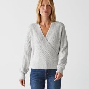 Michael Stars NWT Heather Grey Laurel Surplice Mini Sequin Faux Wrap Sweater